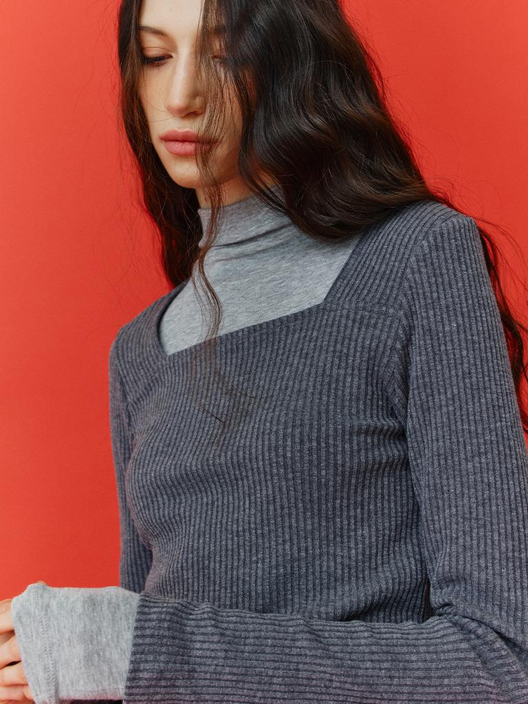 Leusejiem Square Neck Ribbed Long Sleeve Knit - 4 Colors