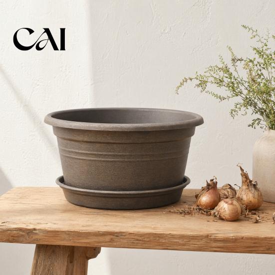 Resin Planters for Bulbs Bulb Plant Pot with Saucer, 10 Inch 13 Wide Flowerpot Durable Garden Pots Tulips Drainage Holes, Indoor Outdoor Planter