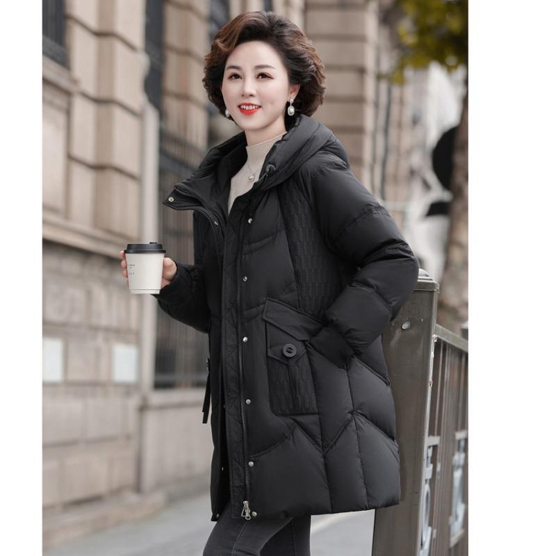 

Женский зимний пуховик с капюшоном для мамы, одежда для женщин среднего и пожилого возраста, зимнее пальто средней длины большого размера 4XL чёрный