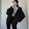 Einfarbige Strickjacke Jacke Herbst und Winter Samt Retro Lässiger Stil Mit Kapuze Locker Oberteil Unterhemd