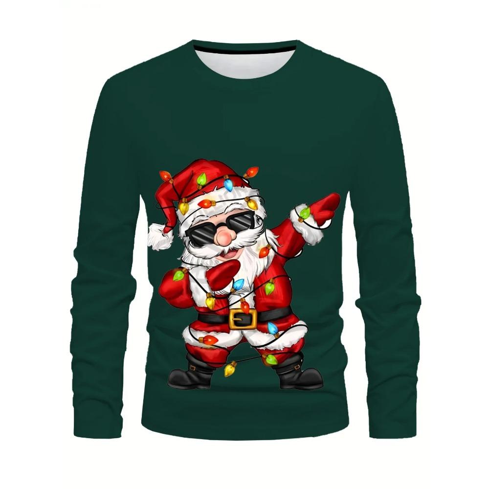 Santa Claus Riding A Motorcycle 3D Print Long Sleeve - Fun Christmas Quirky Biker Style Top, Eye-Catching Festive Outfit