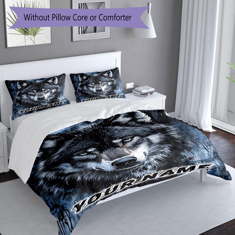 3PC Custom Name Wolf Spirit Artwork Bedding Set Duvet Cover Closure Includes 1 Duvet Cover & 2 Pillowcases for Bedroom