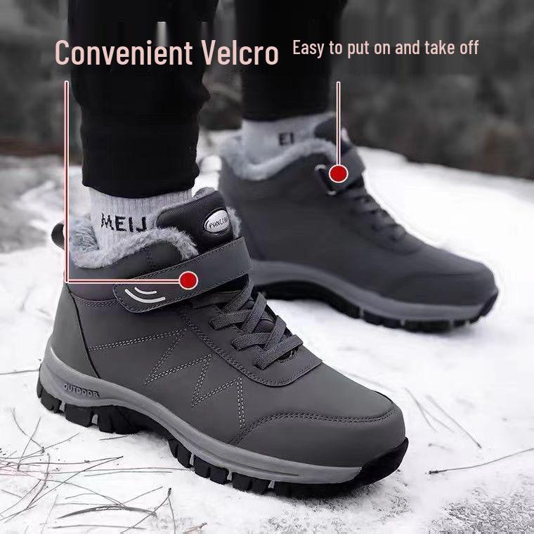 Men's Soft-Soled Non-Slip Winter Shoes, Plush Cotton Lining - Ideal for Middle-Aged and Elderly Walking and Snow Boots
