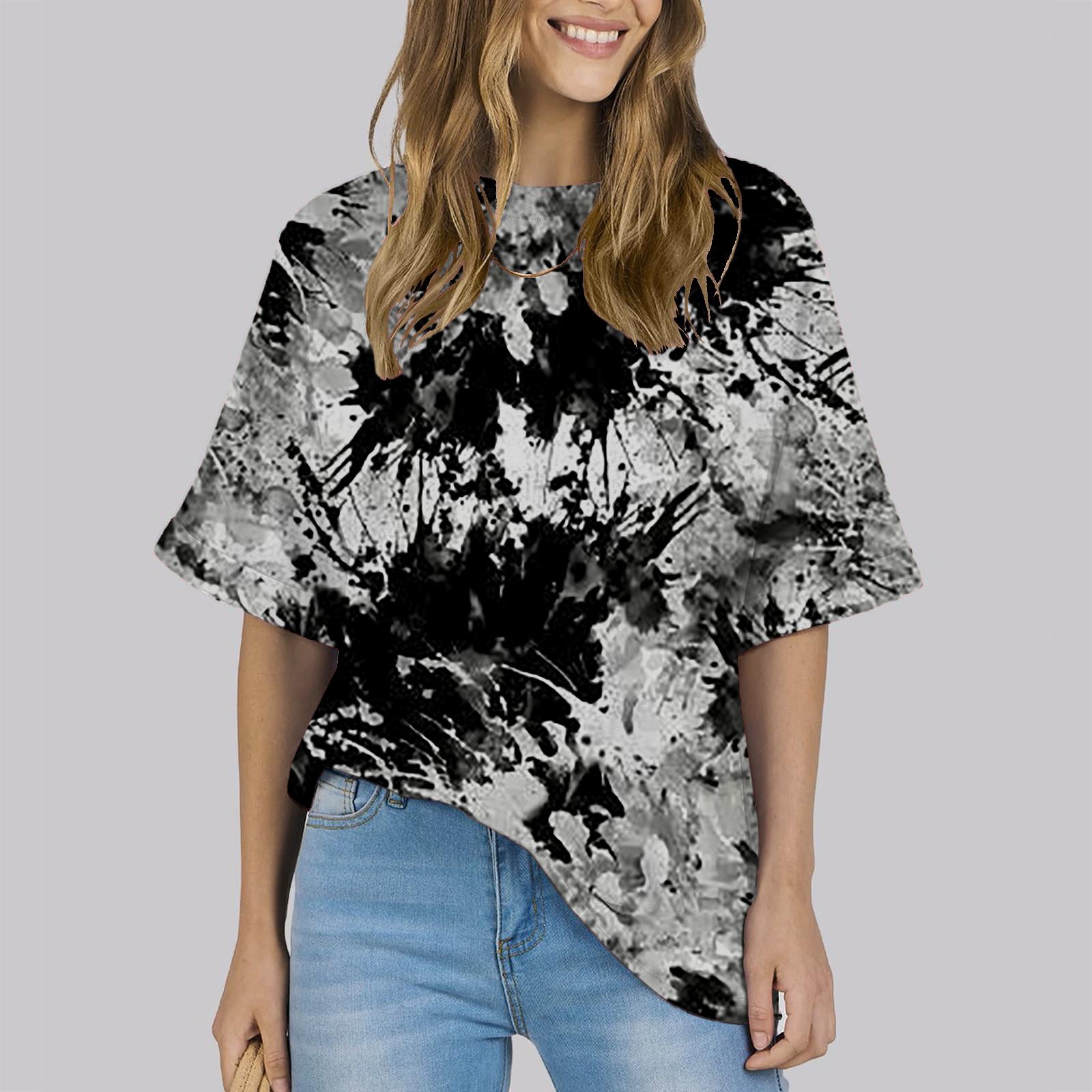 

Женская свободная футболка с круглым вырезом и короткими рукавами с принтом, до плеч L чёрный