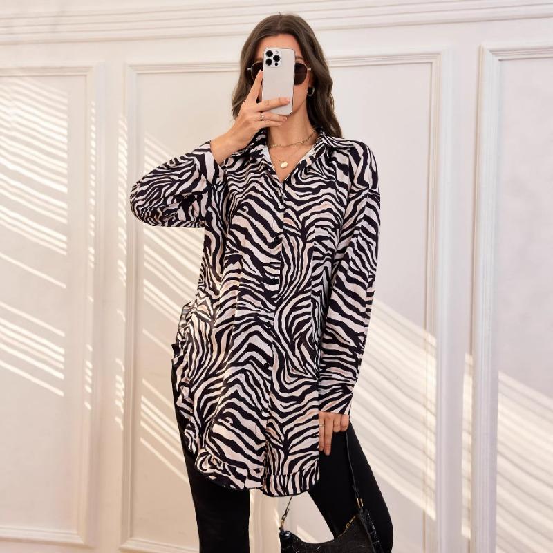 New New Women s Fashion Printed Casual Long Sleeve Shirts for Women S коричневый