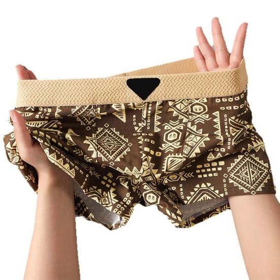 Boxer Underwear Mid-rise Elastic Waistband U-Convex Shorts Briefs Retro Printing Panties Sleepwear Daily Wear