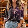 Women's Halloween Print Button Down Long Sleeve Casual Shirt with Two Pockets Top