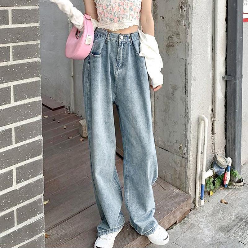 Vintage džíny s vysokým pasem, letní volné tenké, velké rovné široké kalhoty dámské džíny