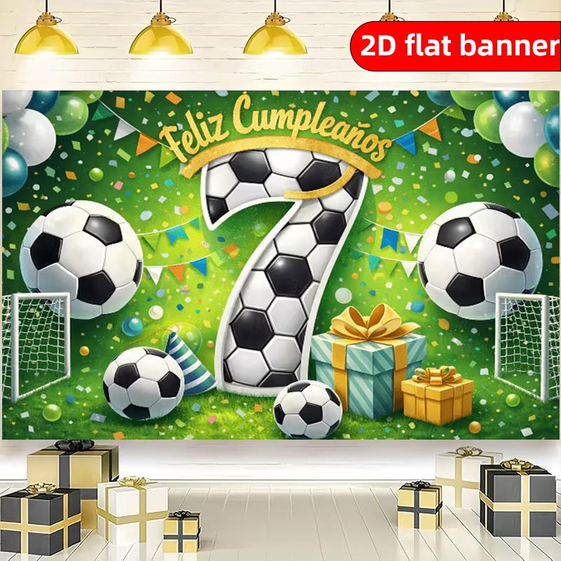 2D flat banner with Nordic style football pattern party banner, 7th birthday party decoration background cloth