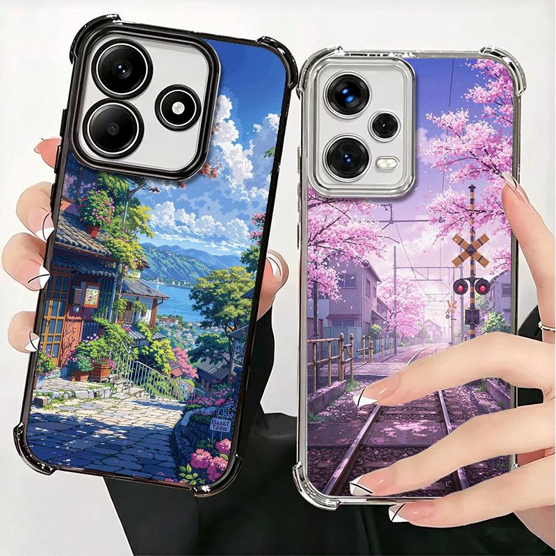 Anime Aesthetic Scenery Plating Phone Case For Xiaomi Redmi Note 14 15 Pro Plus 13 12 11 11S 11T 10 9S 9 5G Anti-Fall Airabag Co