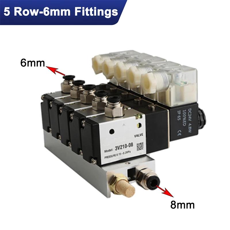 220V 24V Multi Option 3V210-08 Pneumatic Solenoid Valve Block With Muffler Fitting Base Manifold 2/3/4/5/6 Row 3 Port