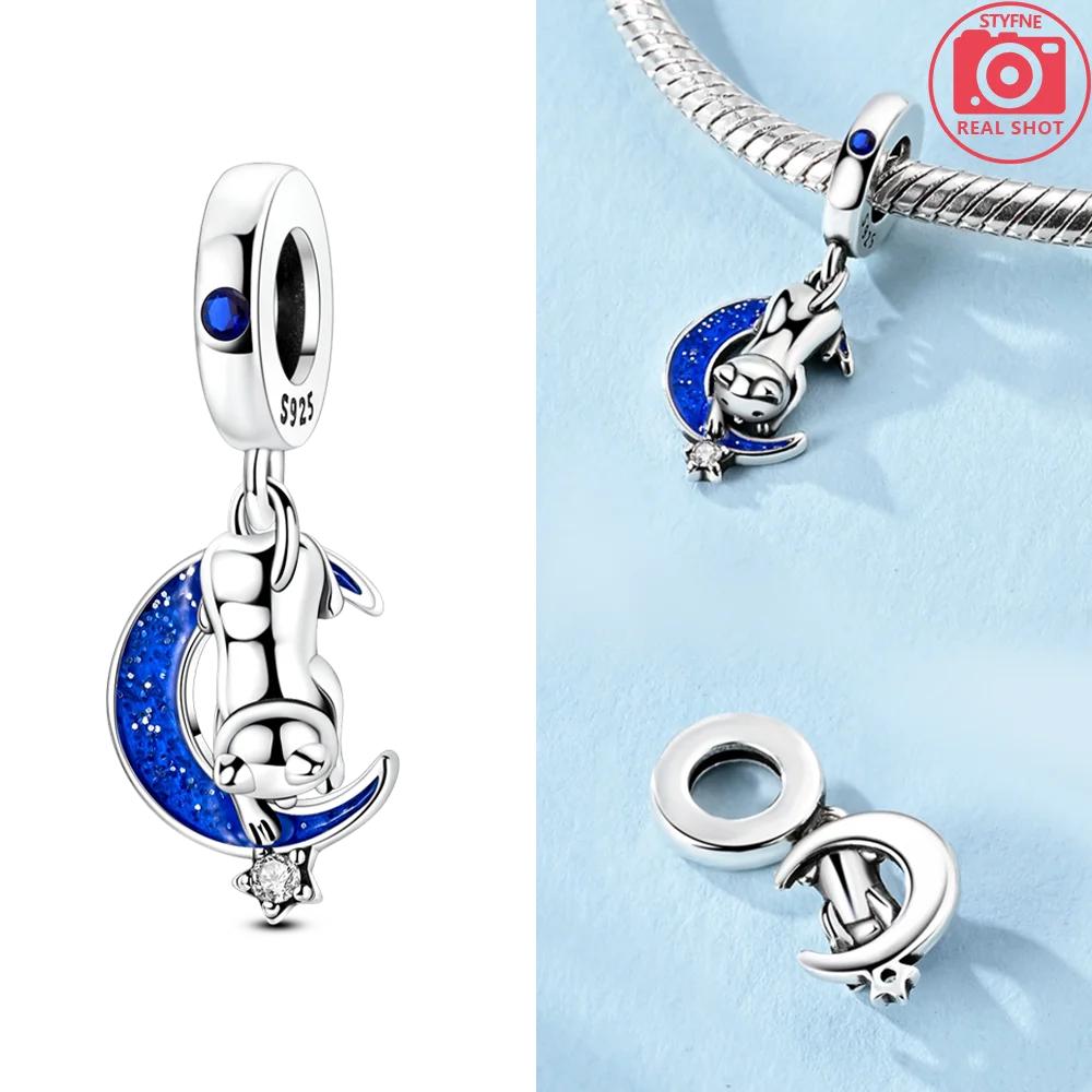 Exquisite Pink Crown Clawed Owl Moon Original Copper Charms Beads Fit Bracelet Women Jewelry Fine Gift Accessory