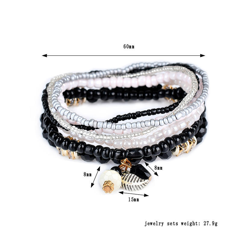 Bohemian Beaded Bracelet Wrap Multilayered Charm Leaf Wrap Wrist Bracelets Fashion Jewelry