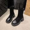 Retro Martin-Stiefel mit dicker Sohle für Damen 2025 Herbst neue vielseitige kleine höhenverstärkende Kurzstiefel dicker Absatz dünne elastische Stiefel