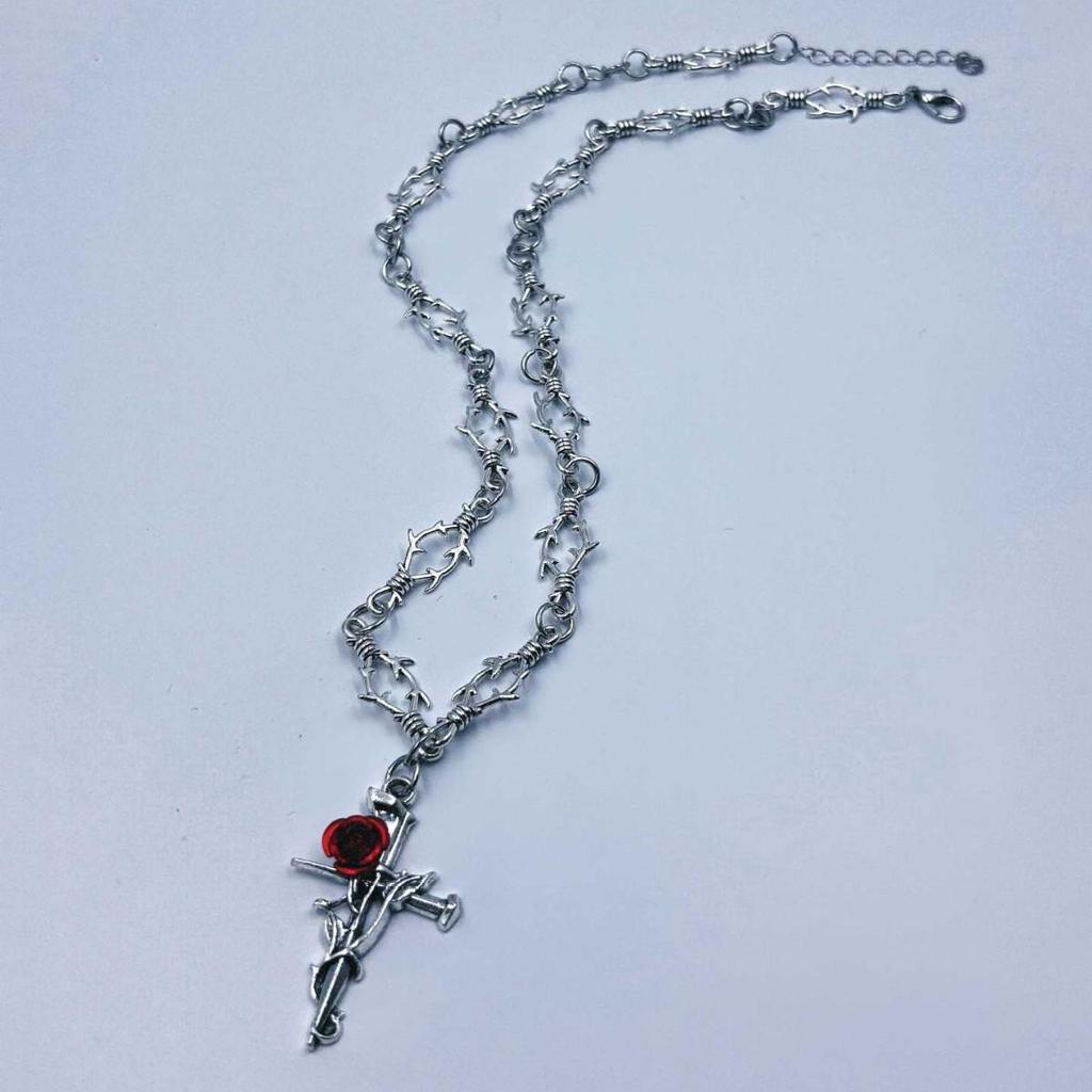 Europäische und Amerikanische Gotische Punk Rose Kreuz Anhänger Halskette