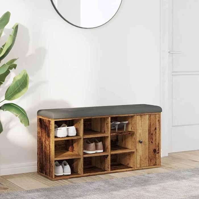 VidaXL Banc à chaussures vieux bois 102x32x50 cm bois d'ingénierie, banc, banc de rangement, siège de couloir 857621