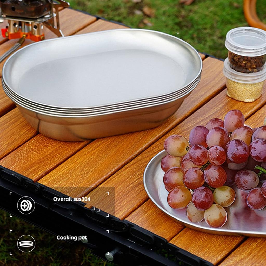 Shallow Plates 4PCS 304stainless Steel Texture Reusable for Kitchen and Dining Multifuntional Use in Cooking and Serving