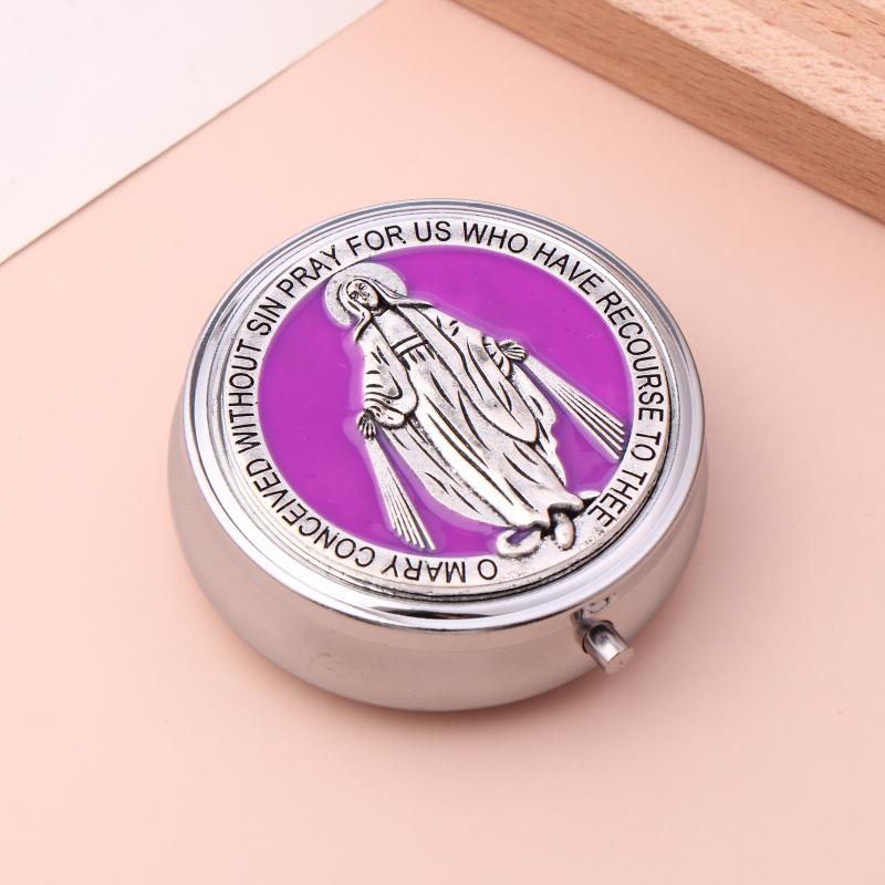 Retro Metal Holy Communion Saint Benedict Rosary Gift Boxes Round Religious Jewelry Packing Case