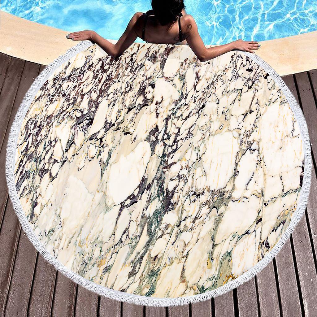 Abstract Marble Round Beach Blanket Microfiber Sand Resistant Beach Throw Towel Absorbent and Quick-drying Pool Towel Picnic Mat