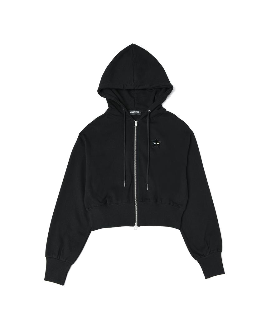 Starryeyed Crop Two-Way Zipper Zip-Up Hoodie (Black)