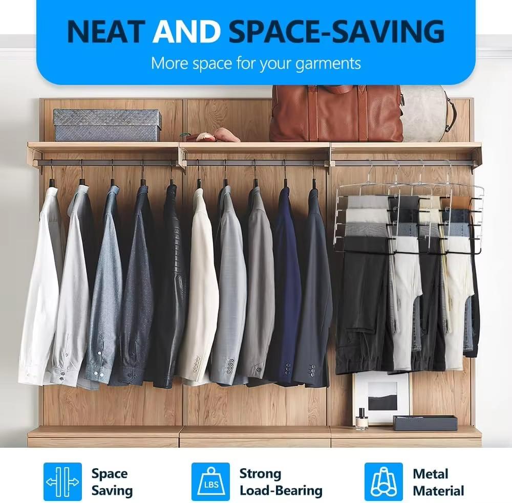 Pants Hangers Non Slip Space Saving Hangers Multi-Layer Swing Arm Pants Hanger Stainless Steel Space Saver Hanger Closet Storage