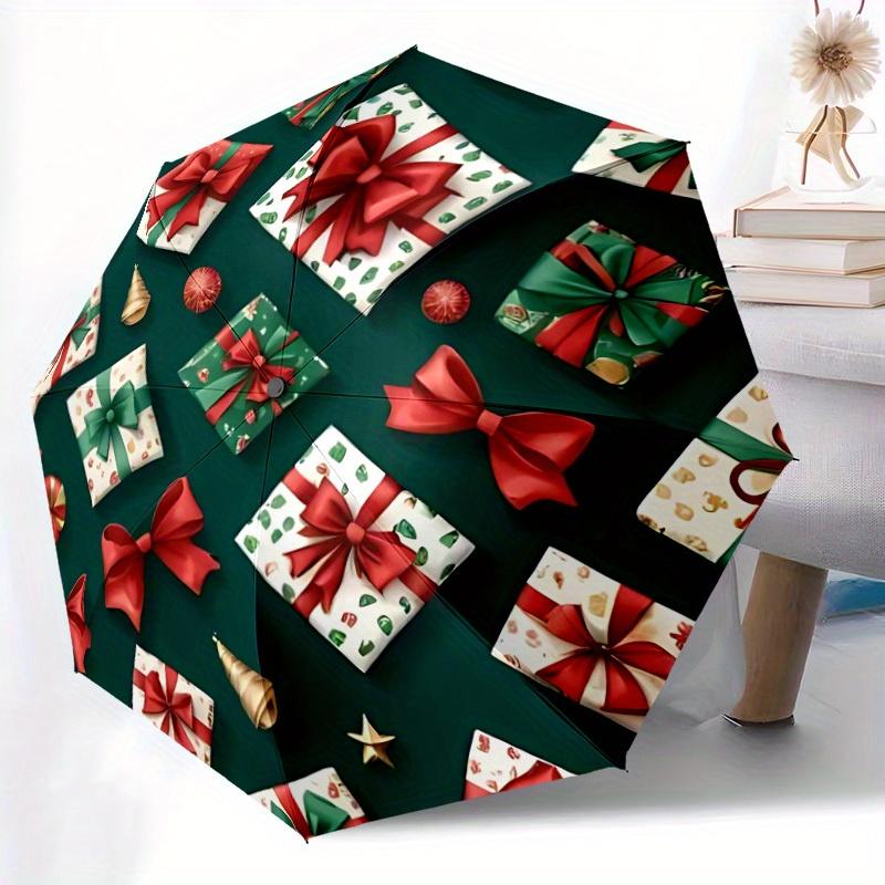 1pc Christmas Pattern Automatic Folding Umbrella - Portable Foldable Design with 8 Ribs, Durable Plastic & Iron Frame y250725069