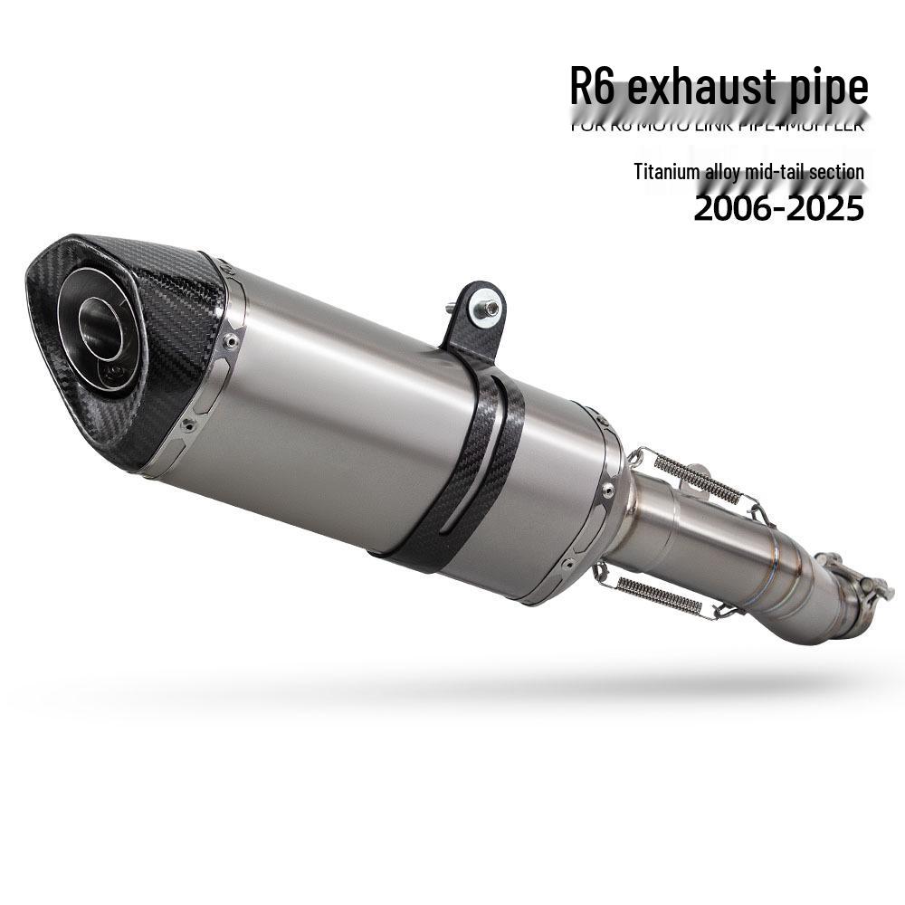R6 Titanium Alloy Motorcycle Exhaust Modification: Mid-Section and Carbon Fiber Tail for 2006-2025 Models