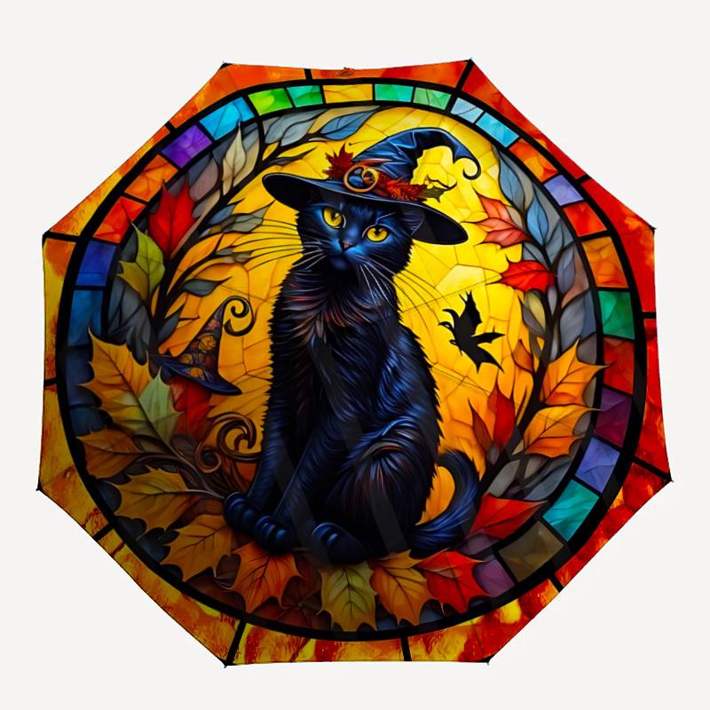 

1PC Halloween Witch Hat Black Cat Folding Umbrella with 8 Frames, Automatic Open, Durable Frame, Quality Craftsmanship yy250912056