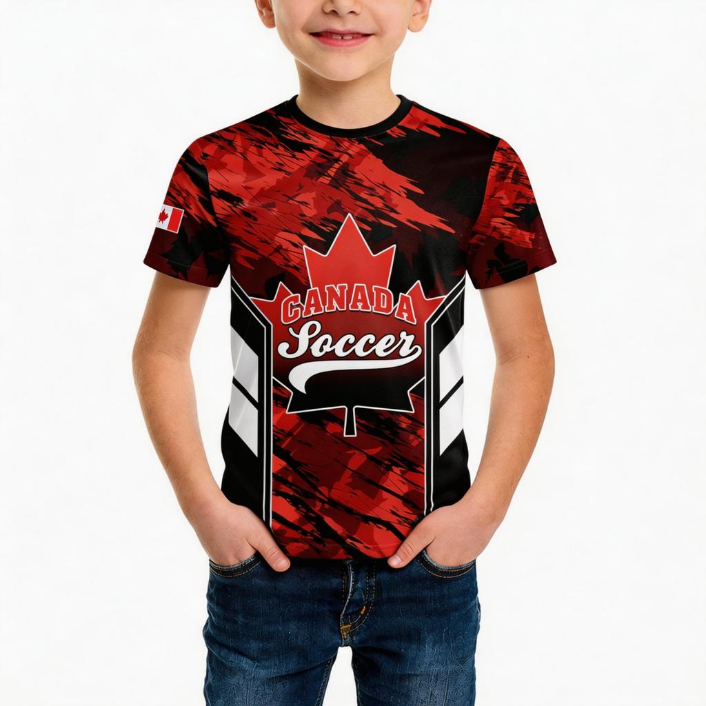Kids Casual Sports Jersey Short Sleeve Printed Soccer Fan Shirt for Children Youth Athletic Wear Canada Design
