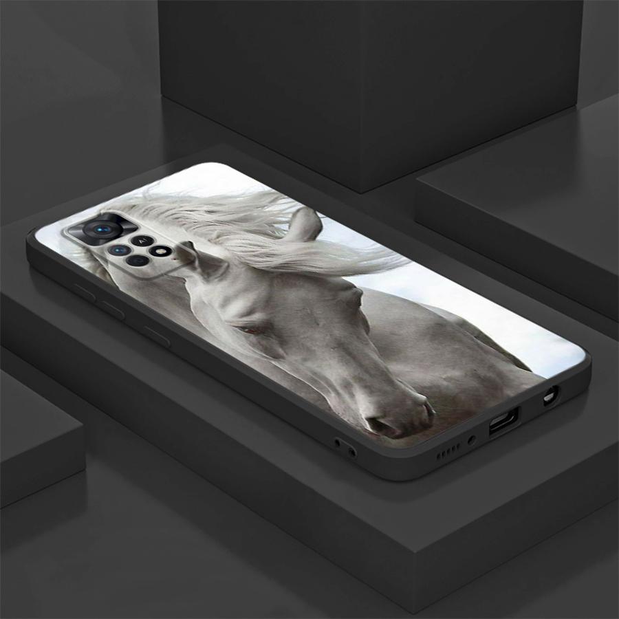 Hülle für Xiaomi Redmi Note 9 10 11 12 Pro 11s 13 14 Pro Plus 10S 12s 9S 7 8 Schwarz Weiche Handyhülle Pferd Tier