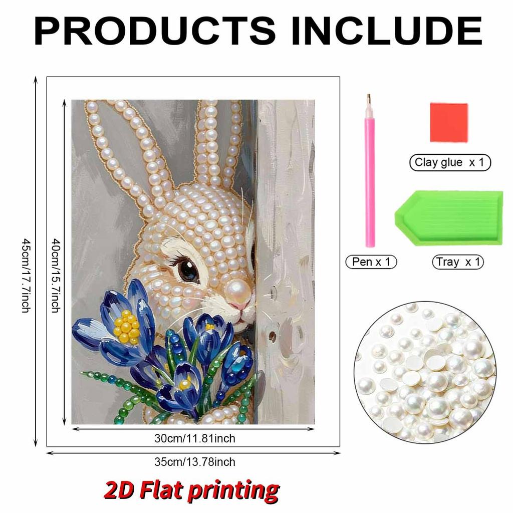DIY Pearl Painting Set Rabbit and Flower Pattern Home Decoration Handmade Sticky Diamond Creative Canvas Pearl Art Painting Crafts Perfect Gift
