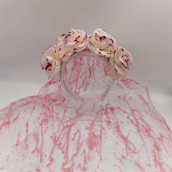 jijijing Rose Headband, Blood-Stained Veil Halloween Zombie Bride Headpiece, One-Piece Design Breathable Mesh Hair Hoop for Haunted House Cosplay