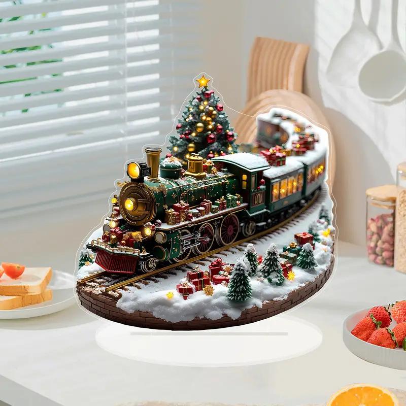 Set di case uniche del villaggio di Natale, figurine rotanti con display del treno, decorazione musicale illuminata a LED, decorazione natalizia a batteria