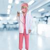 Set de Disfraz de Doctor para Niños con Estetoscopio de Juguete y Placa de Identificación, Tejido Fino, 120 cm, 4-5 Años, Blanco/Rosa