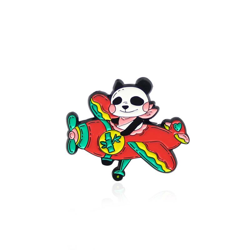 Giant Panda Helicopter Cartoon Brooch