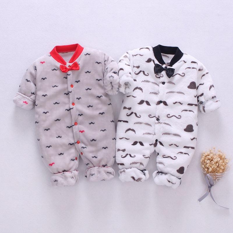 Baby Flannel One Piece Pajamas Newborn Autumn and Winter Plush Home Clothes Infant Bodysuit
