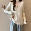 Women's Plus Size Ribbed V-Neck Long Sleeve T-shirt - Slimming, Loose Fit, Thickened for Warmth, Ideal for Autumn and Winter.