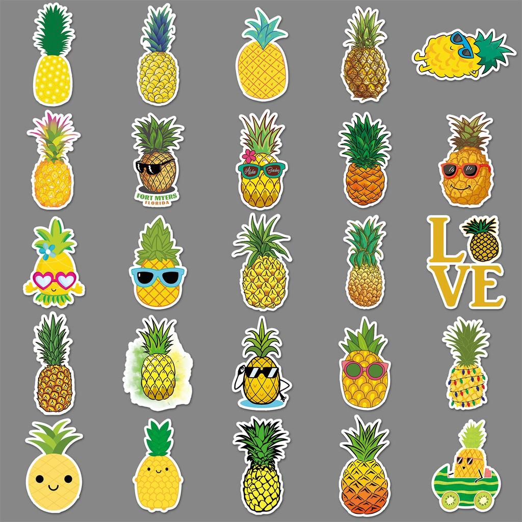 50 Pineapple Fruit Stickers for Scooter, Luggage, Laptop, Car, Motorcycle, and Stationery Decoration