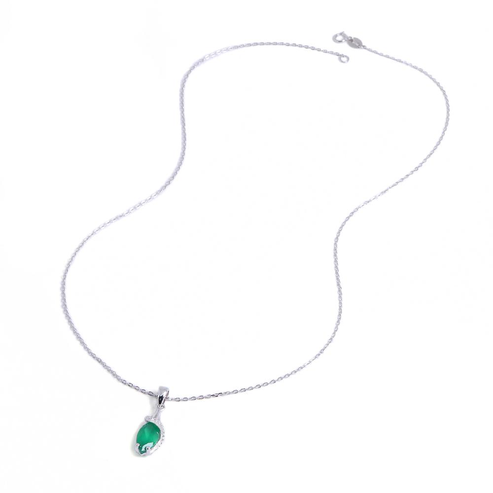 925 Sterling Silver Pendant Necklace Nautral Green Agate Fine Jewelry for Women Party Birthday Gift and Daily Wear