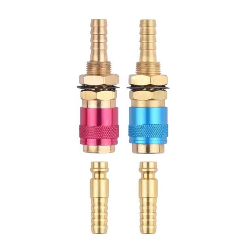 2Pcs Quickly Disconnects Brass Adapters M6/M 8/M10 Size For TIG Welding Machine Gas Water Flows Welding Torches Connectors