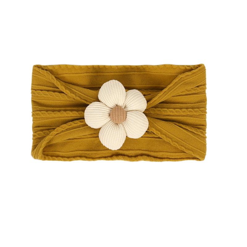 Children's Nylon Headband with Handmade Flowers - Wide, High Elasticity, Soft Jacquard Fabric