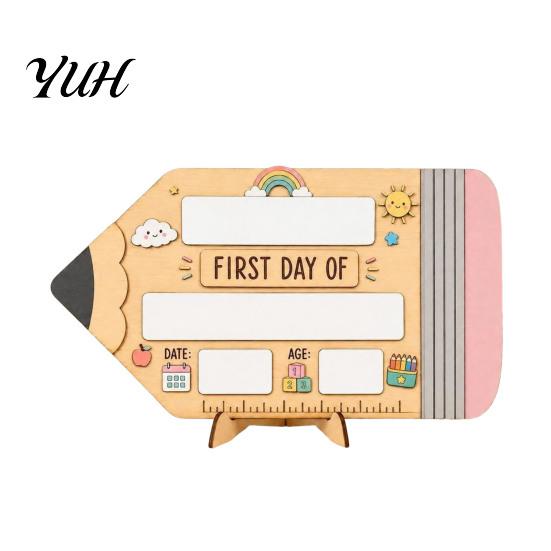 Wooden Message Board for Classroom First Day of School Board, Reusable Erasable Chalkboard Design, Desktop Plate Kids Stable Base Photo Prop