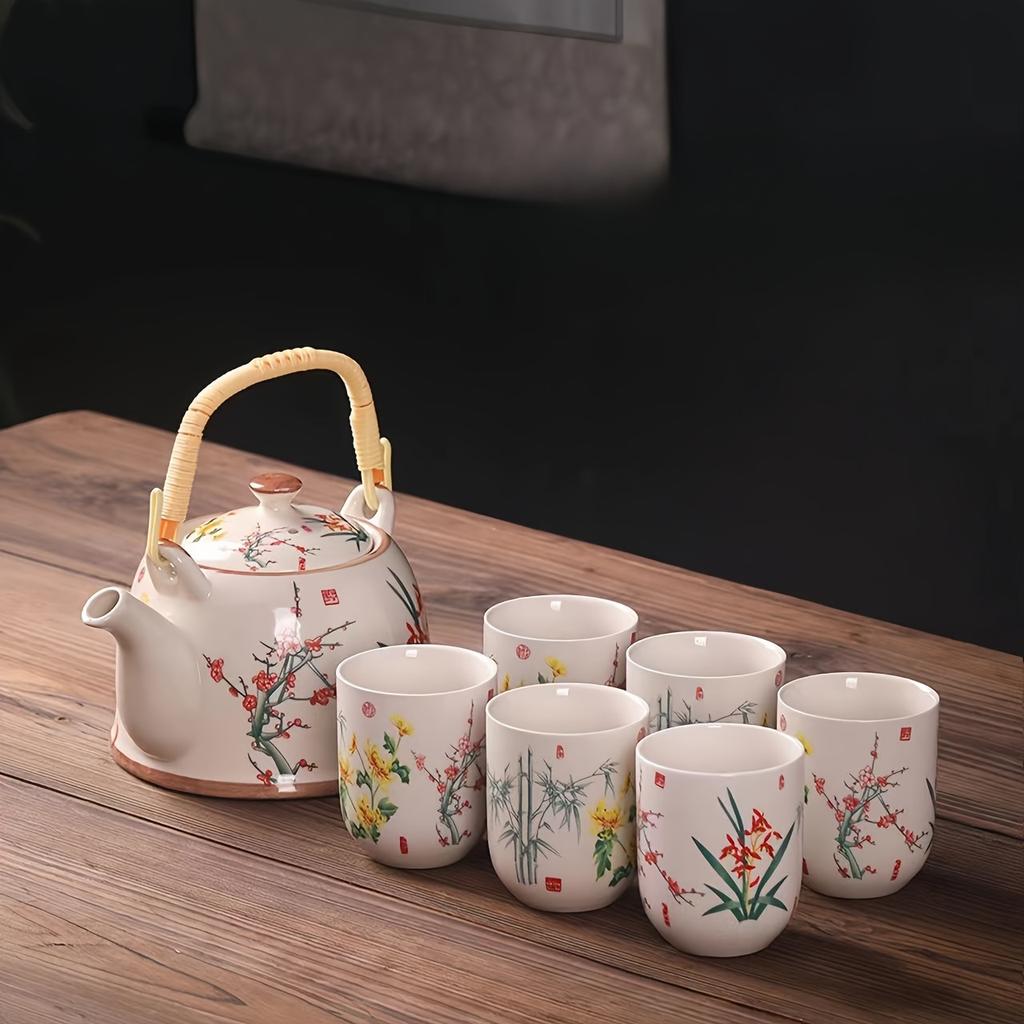 1set Ancient Chinese Ink Painting Ceramic Tea Set 7pcs Large Capacity Teapot With Tea Cups Afternoon Tea Set Gift For Tea Lovers Tea Accessories