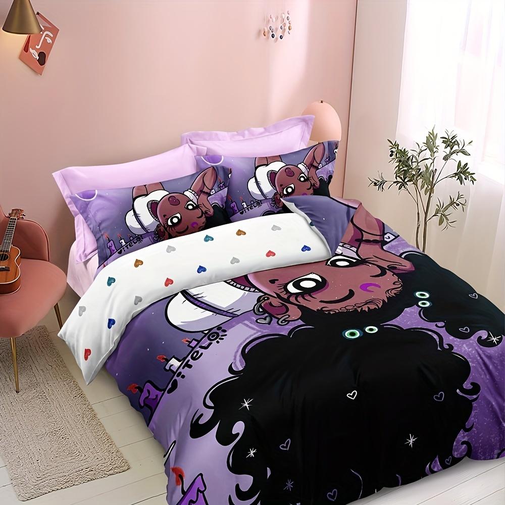 Chic Black Girl Illustration 3pc Soft Bedding Set - Hypoallergenic Duvet Cover & 2 Pillowcases For Cozy Bedroom Ambiance
