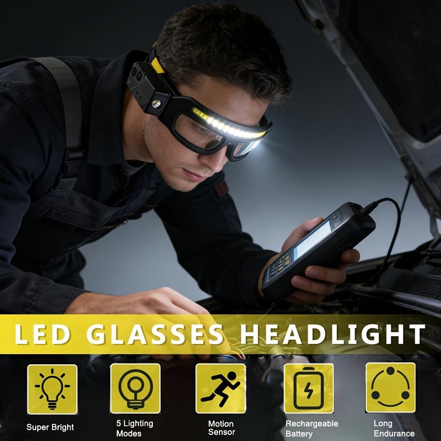 Akumulatorowe Okulary Czołówka LED z Czujnikiem Ruchu i Sterowaniem Dotykowym, 5 Trybów, 350–500 Lumenów, Ładowanie USB-C, Design Wolne Ręce