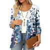 Damen Vintage Cardigan mit Blumendruck, Dreiviertelärm, Lässiger lockerer Schnitt, Leicht für Frühling Sommer
