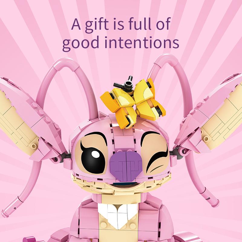 Nuovi Blocchi da Costruzione Angelo Stitch CP 2025 - Giocattoli Cartoon con Pezzi Grandi e Orecchie Mobili - Regalo di Assemblaggio per Bambini e Bambine per il Compleanno