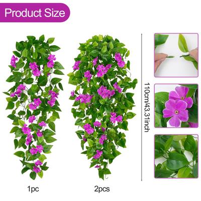 Artificial Hanging Flowers for Outdoors, Fake Hanging Plants Pothos Vines with Purple Flowers for Wall Home Living Room Indoor Outdoor Decor
