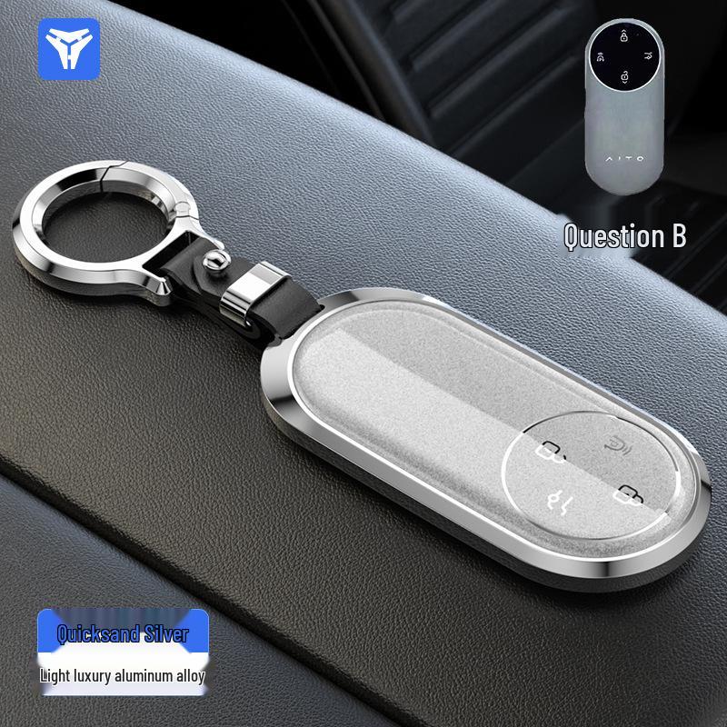 AITO M9/M5/M7/M8 Car Key Case: Quicksand Aluminum Alloy Protective Cover with Buckle