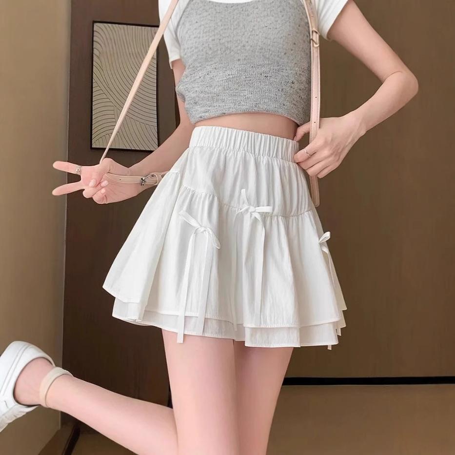 Women's Summer New Style with Bows and Puffy Skirts, High Waist, Anti-exposure A-line Cake Skirt